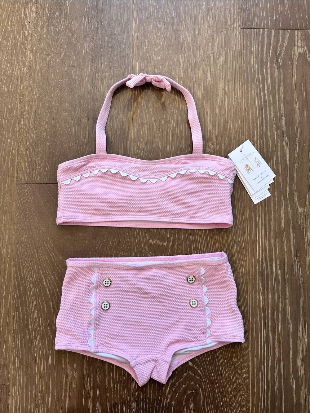 NWT Janie and Jack Gray MALIN retro pink Girls Two-Piece Swim
